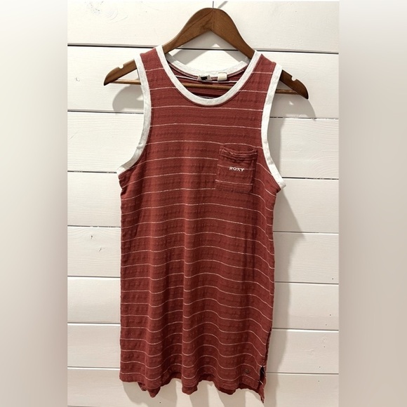 Roxy Striped Sleeveless Crew Neck T-Shirt Burnt Orange White size S - Picture 1 of 9